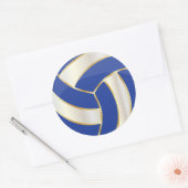 Donkerblauw, Goud en Wit Volleybal Ronde Sticker (Envelop)