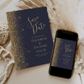 Donkerblauw Goud Glitter Save the Date Aankondiging