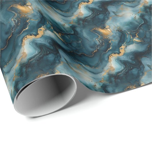 Donkerblauw & Goud Marmer Cadeaupapier (Rol Hoek)