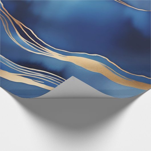 Donkerblauw Goud Metallic Marmeren Steen Cadeaupapier (Hoek)