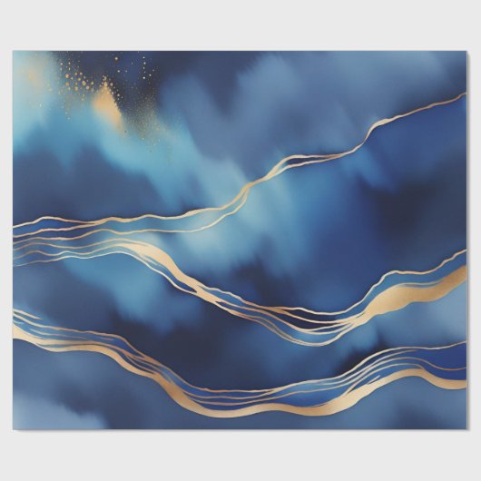 Donkerblauw Goud Metallic Marmeren Steen Cadeaupapier (Vlak)