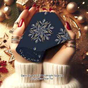 Donkerblauw & Goud Middennacht Glitterende Sterren Stropdas