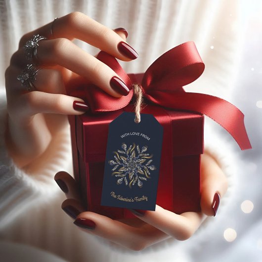 Donkerblauw & Goud Midsnachten Glitterende Sterren Cadeaulabel