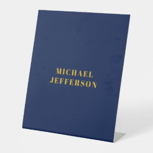 Donkerblauw & Goud Minimalistisch Eenvoudig Modern Reclamebord Met Voetstuk