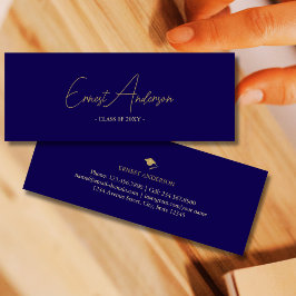 Donkerblauw Goud Modern Elegant Afstuderen Naam Ka Mini Visitekaartje