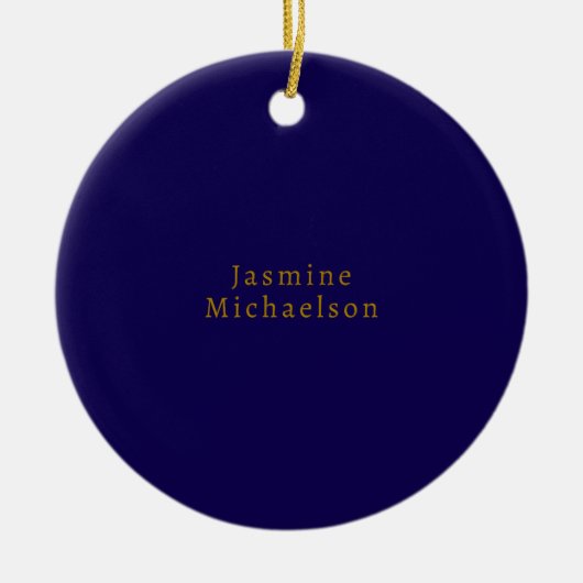 Donkerblauw & Goud Schattig Minimalistisch Eigen N Keramisch Ornament (Voorkant)