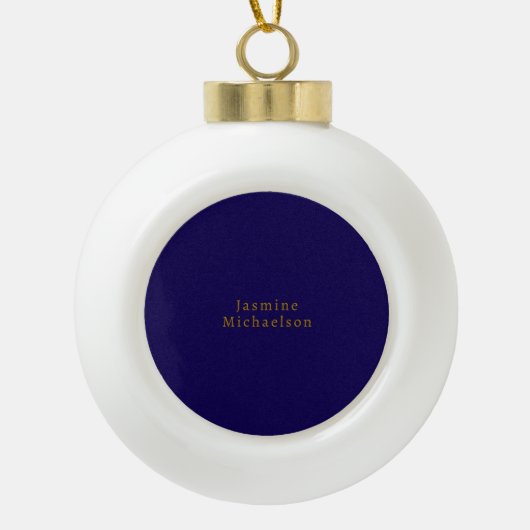 Donkerblauw & Goud Schattig Minimalistisch Eigen N Keramische Bal Ornament (Voorkant)