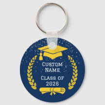 Donkerblauw & Gouden Afstudeersleutelhanger Klas v
