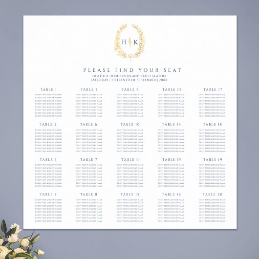 Donkerblauw gouden bladeren ovale krans bruiloft poster