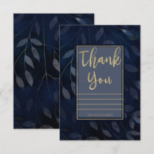 Donkerblauw Gouden Botanische Bladeren Modern Dank