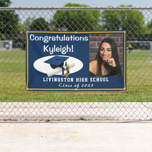 Donkerblauw, gouden en witte Afstuderen Spandoek (Insitu)