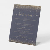 Donkerblauw Gouden Glitter Bar Menu Reclamebord Met Voetstuk (Voorkant)