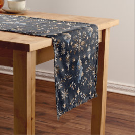 Donkerblauw gouden Ornamenten kerstpatroon Korte Tafelloper