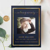 Donkerblauw goudfoto drieledig begrafenisprogramma drieluik aankondiging