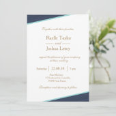 Donkerblauw goudgrijze subtiele strepen bruiloft kaart (Staand voorkant)