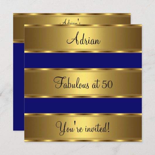 Donkerblauw & goudvormig - 50e verjaardag kaart (Voorkant / Achterkant)