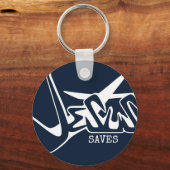 Donkerblauw Graffiti Jezus Redt Sleutelhanger (Voorkant)