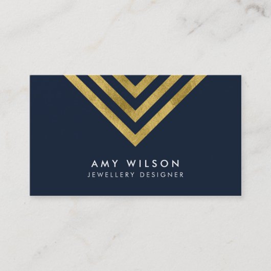 Donkerblauw grafisch ontwerp Gold geometrisch ontw Visitekaartje (Voorkant)