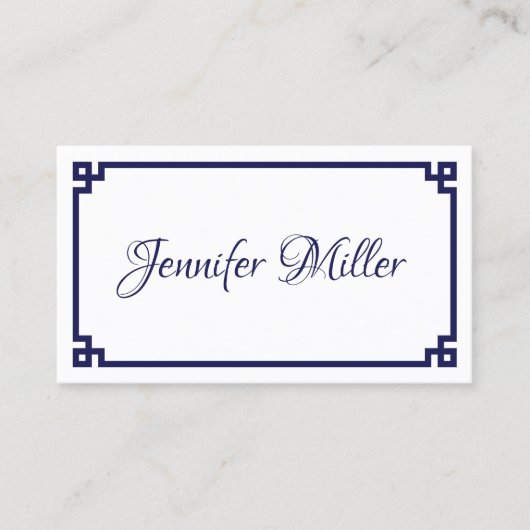 Donkerblauw Grieks Key Minimalist Visitekaartje (Voorkant)