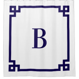 Donkerblauw Grieks sleutel eenvoudig monogram Douchegordijn