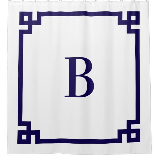 Donkerblauw Grieks sleutel eenvoudig monogram Douchegordijn (Voorkant)