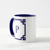 Donkerblauw Grieks sleutel grens monogram Mok (Voorkant links)