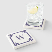 Donkerblauw Grieks sleutel grens monogram Stenen Onderzetter (Zijkant)