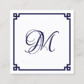 Donkerblauw Grieks sleutel kalligrafie monogram Vierkante Visitekaartje (Voorkant)