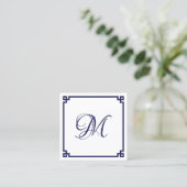 Donkerblauw Grieks sleutel kalligrafie monogram Vierkante Visitekaartje (Staand voorkant)