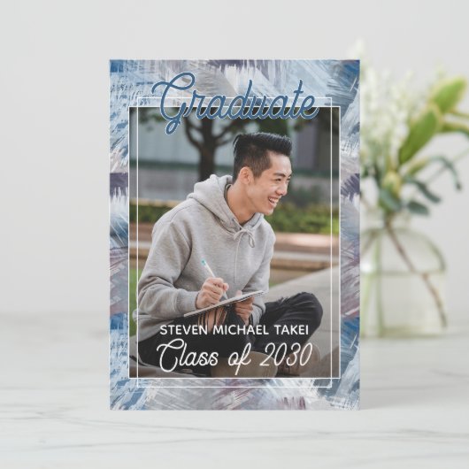 Donkerblauw grijs Abstract Afstuderen Aankondiging (Staand voorkant)