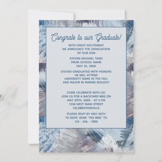 Donkerblauw grijs Abstract Afstuderen Aankondiging (Achterkant)