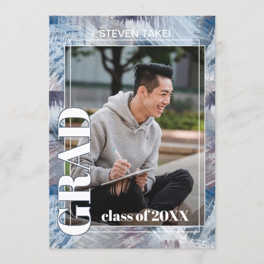 Donkerblauw grijs Abstract Afstuderen Aankondiging (Voorkant)