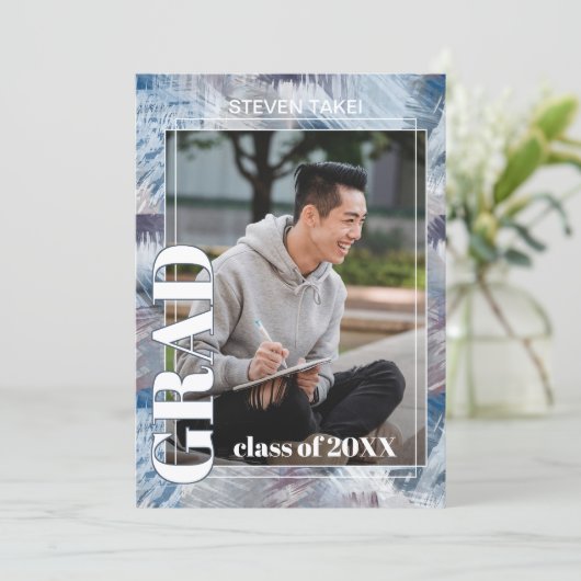 Donkerblauw grijs Abstract Afstuderen Aankondiging (Staand voorkant)