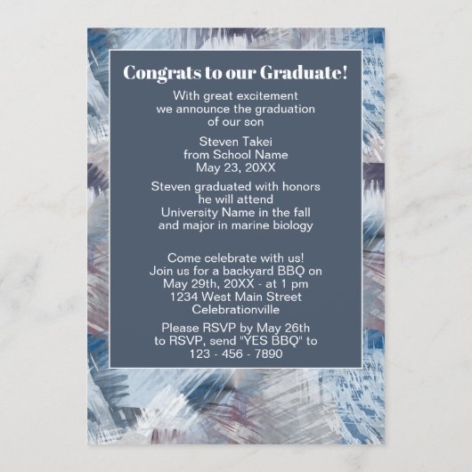 Donkerblauw grijs Abstract Afstuderen Aankondiging (Achterkant)