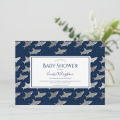 Donkerblauw grijs Baby shower Kaart (Staand voorkant)