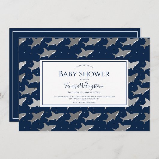 Donkerblauw grijs Baby shower Kaart (Voorkant / Achterkant)