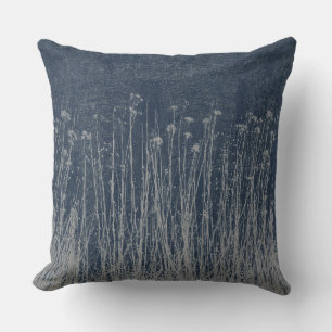 Donkerblauw Grijs Botanisch Grafisch Jute Print Buitenkussen