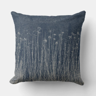 Donkerblauw Grijs Botanisch Grafisch Jute Print Buitenkussen