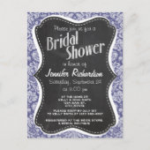 Donkerblauw-grijs Damask;  schoolbord Uitnodiging Briefkaart (Voorkant)