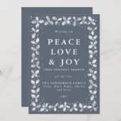 Donkerblauw grijs gedrukt hulstblaadjes plat niet- feestdagenkaart (Voorkant / Achterkant)