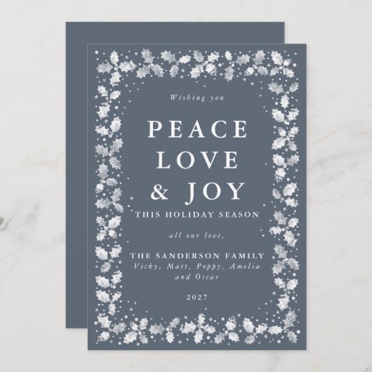 Donkerblauw grijs gedrukt hulstbladeren plat niet- feestdagenkaart (Voorkant / Achterkant)