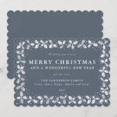 Donkerblauw grijs Holly laat rand vlak open zonder Feestdagenkaart (Voorkant / Achterkant)