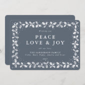 Donkerblauw grijs hulst + bessen plat niet-foto feestdagenkaart (Voorkant / Achterkant)