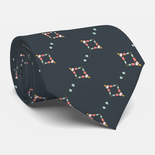 Donkerblauw grijs kleine geo print stropdas (Opgerold)
