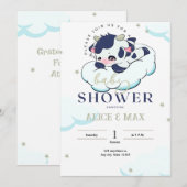 Donkerblauw Grijs Sleepy Koe Wit Cloud Baby shower Kaart (Voorkant / Achterkant)