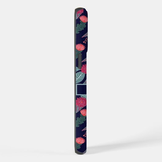 Donkerblauw Groen Bloemen Roze Bloemen iPhone Hoesje (Rechterkant)