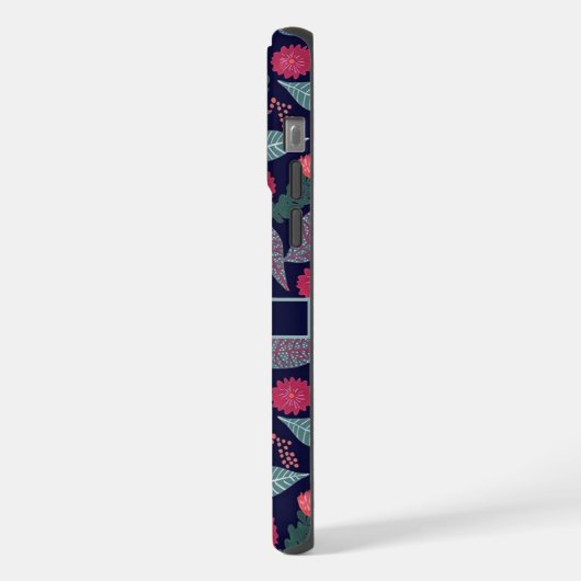 Donkerblauw Groen Bloemen Roze Bloemen iPhone Hoesje (Linkerkant)