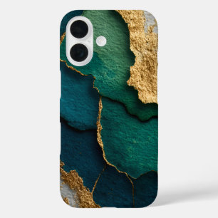 Donkerblauw, groen en goud iPhone 16 hoesje