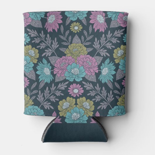 Donkerblauw, groen en Paars Floral Blikjeskoeler (Voorkant)