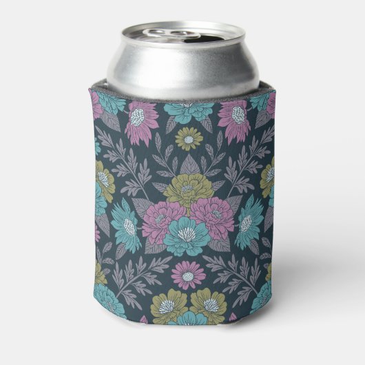 Donkerblauw, groen en Paars Floral Blikjeskoeler (Blikje Achterkant)